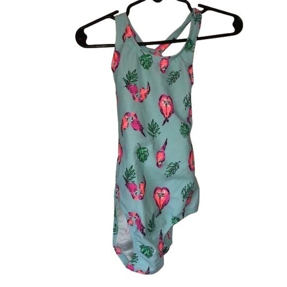 Oshkosh Bgosh Girls Tropical Parrot Print One-Piece Swimsuit Size 5 - Picture 1 of 5
